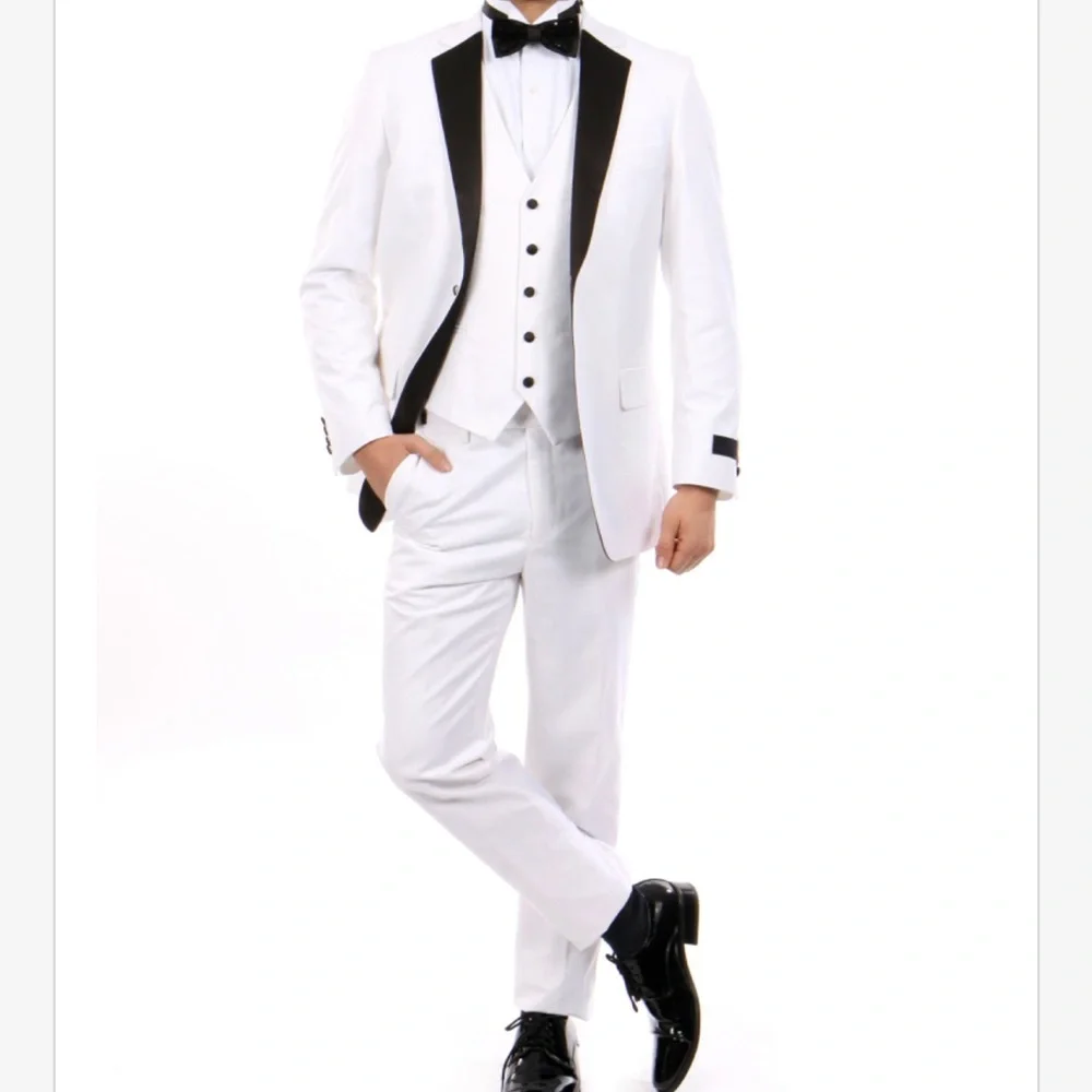 🆕 Men’s 3-piece White slim-fit Tuxedo - Picture 1 of 5